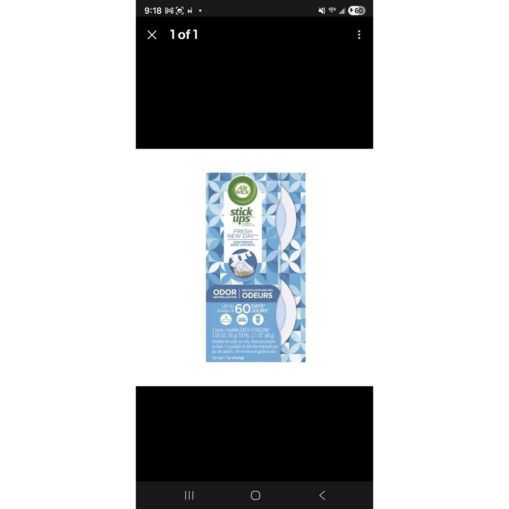 2 Pack Air Wick Stick Ups Air Freshener Trash Odor Eliminator Crisp Breeze Aroma